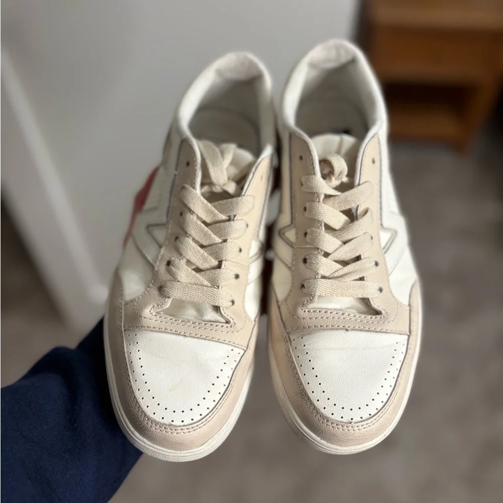 Vans Low-Top Sneaker in White and Beige with Light Blue Accent - Picture 4 of 6